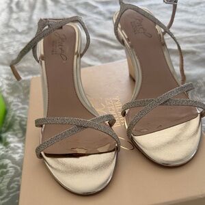 Vince Camuto Metallic Gold Glitter Strappy Block Heel Sandals